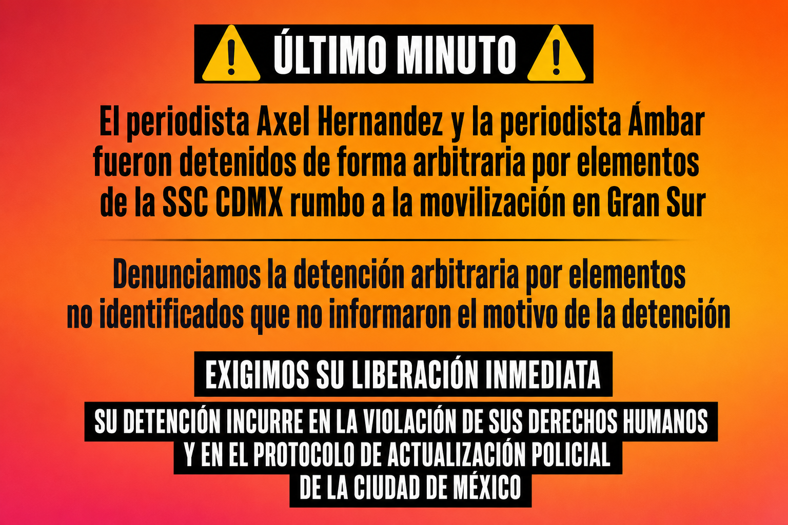 Denuncian la detención arbitraria de dos documentalistas y fotoperiodistas rumbo a movilización en Gran Sur