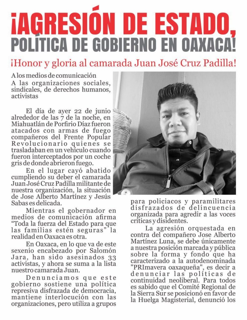 Organizaciones sociales denuncian agresión de Estado contra disidencia y defensores